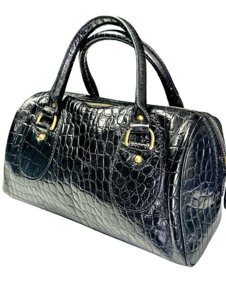 Banana Republic Black Croc-Embossed Leather Satchel Handbag Doctor Bag